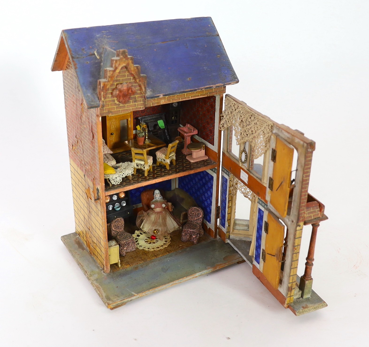 A Moritz Gottschalk 'Blue Roof’ furnished dolls’ house, circa 1880-85